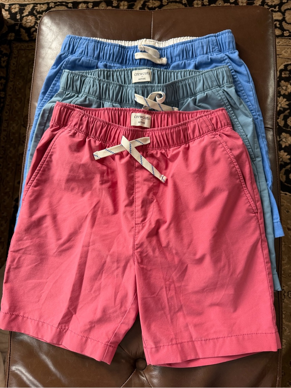 Crewcuts Kids Drawstring Shorts - Salmon, Light Blue, Medium Blue - 3 Pack